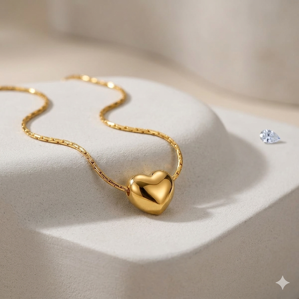 Choker with heart pendant, 18K gold plated.