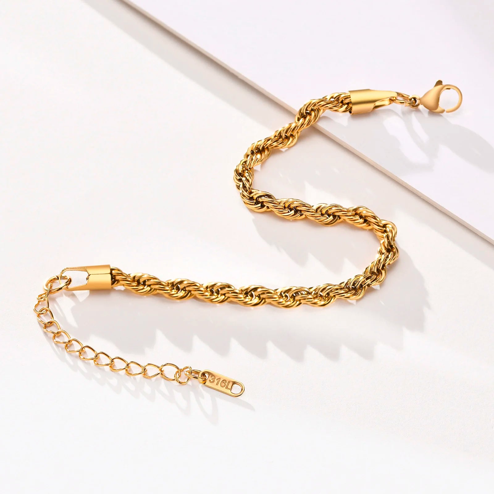 2-5MM Stainless Steel Rope Bracelets for Men Boys,Adjustable Gold Silver Color Links Wristband,Rock Punk Cool Jewelry Gift