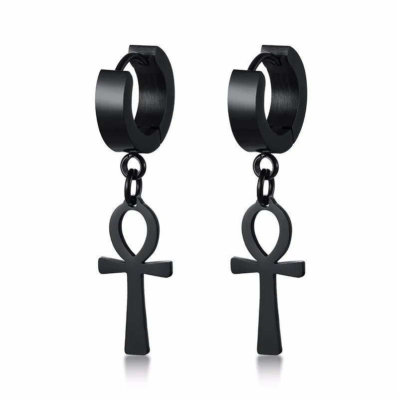 ANKH HUGGIE EARRINGS STAINLESS STEEL EGYPTIAN CROSS DROP EARING FOR MEN WOMEN EGYPT JEWELRY