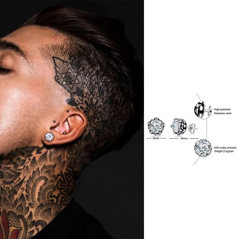 Men Stud Earring,Triangle Pierced Crystal Zircon Stud Earrings,Stainless Steel Tiny Minimalist Studs for Mens Women Jewelry