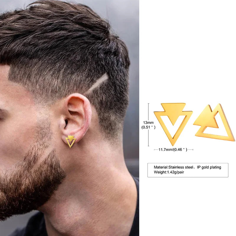 Men Stud Earring,Triangle Pierced Crystal Zircon Stud Earrings,Stainless Steel Tiny Minimalist Studs for Mens Women Jewelry