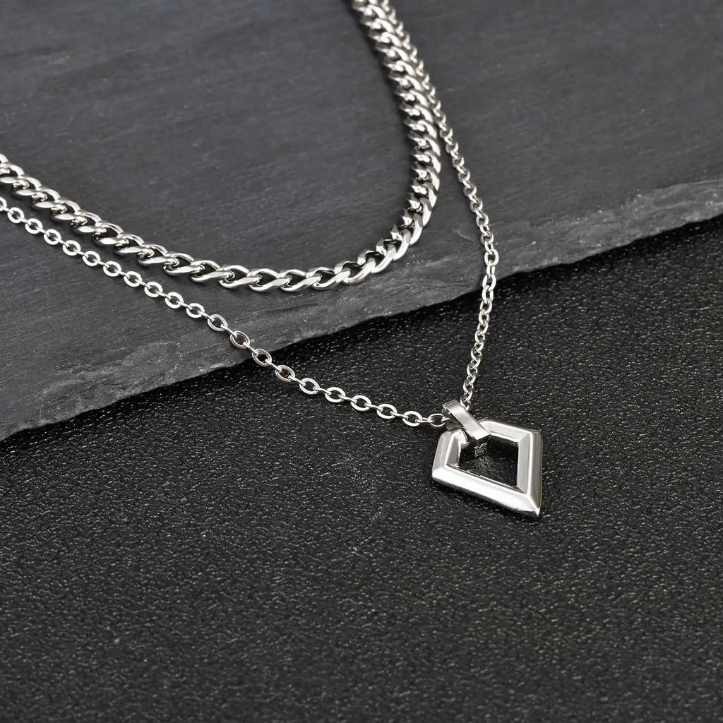 2pcs Casual Geometry Pendant Necklace for Men Women,Trendy Stainless Steel Layering Necklaces,Waterproof Small Pendant Gift