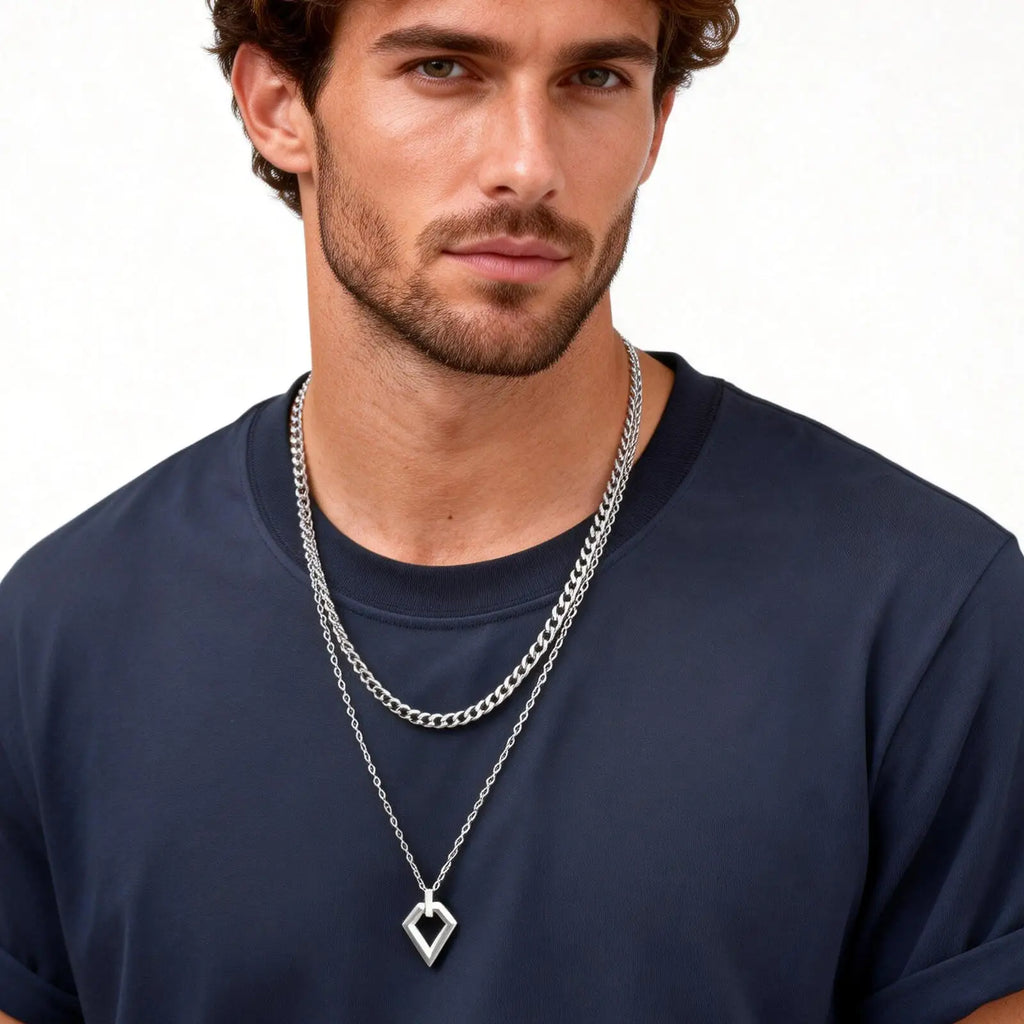 2pcs Casual Geometry Pendant Necklace for Men Women,Trendy Stainless Steel Layering Necklaces,Waterproof Small Pendant Gift