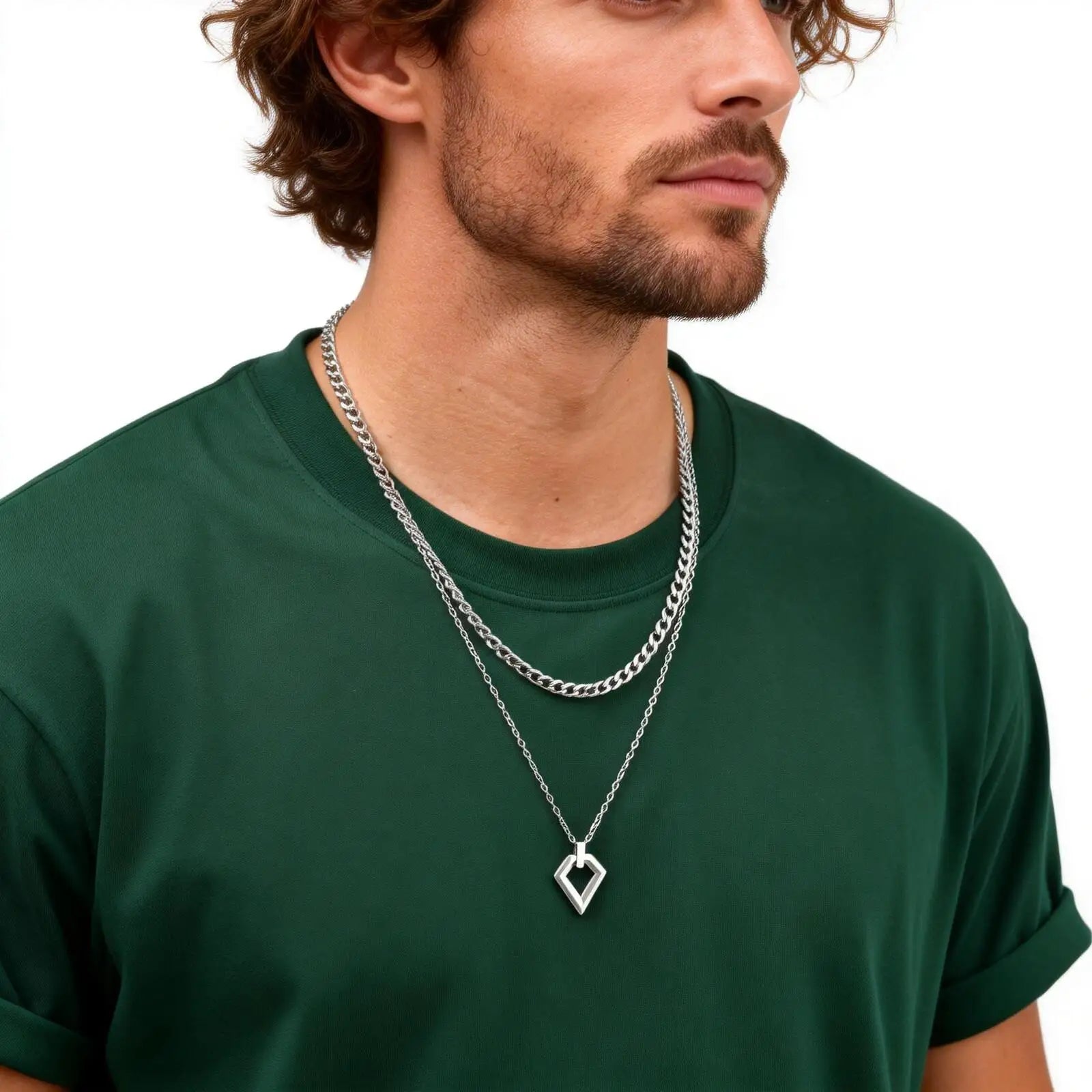 2pcs Casual Geometry Pendant Necklace for Men Women,Trendy Stainless Steel Layering Necklaces,Waterproof Small Pendant Gift