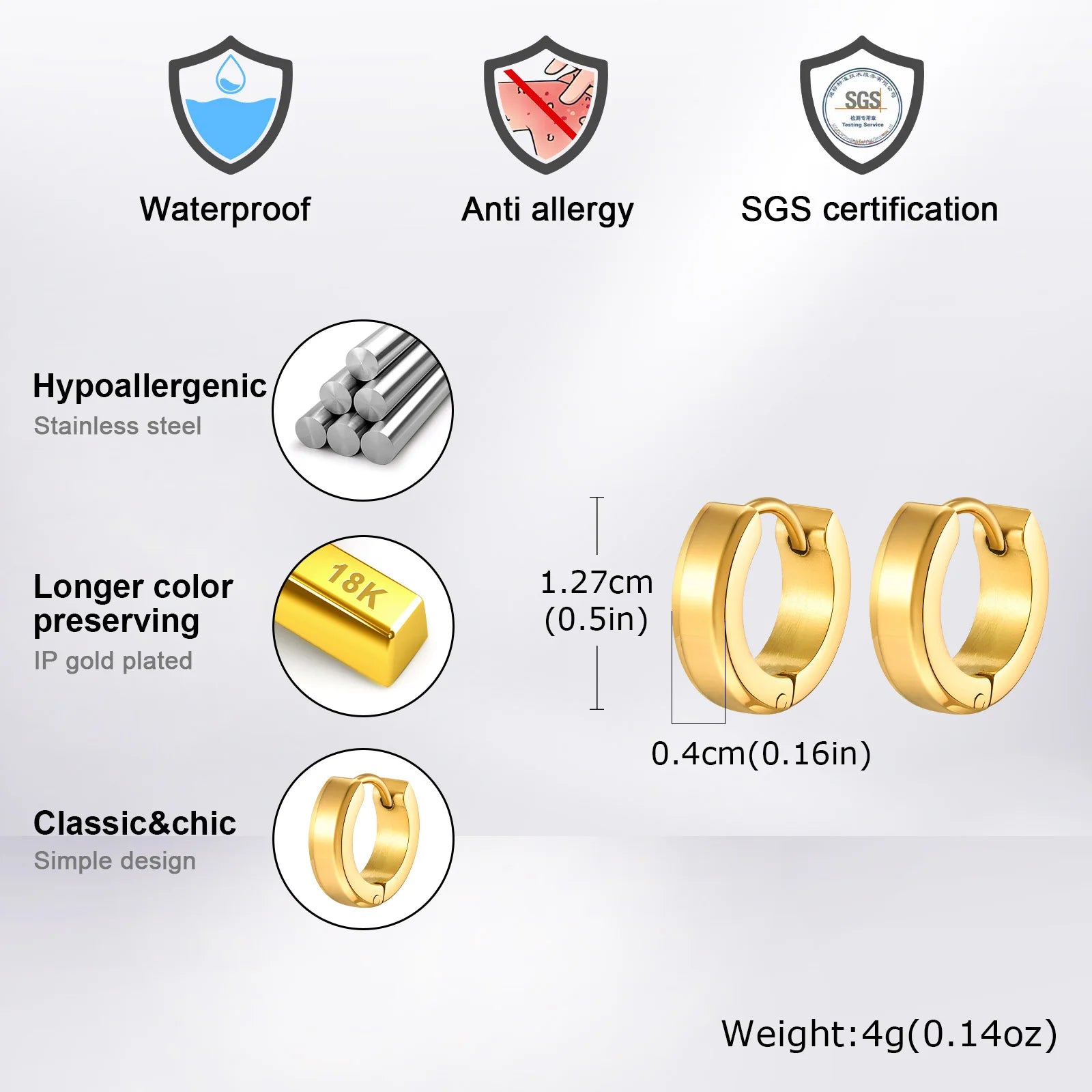 Men Hoop Earrings,Stainless Steel Small Huggies Earrings,Classic Jewelry Gifts