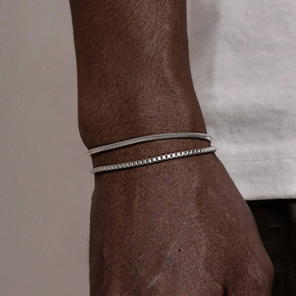 2pcs/set Simple Thin Chain Bracelets for Men,Square Box Chain Bracelet,Stainless Steel Jewelry Gift