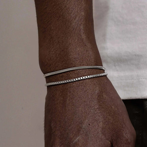 2pcs/set Simple Thin Chain Bracelets for Men,Square Box Chain Bracelet,Stainless Steel Jewelry Gift