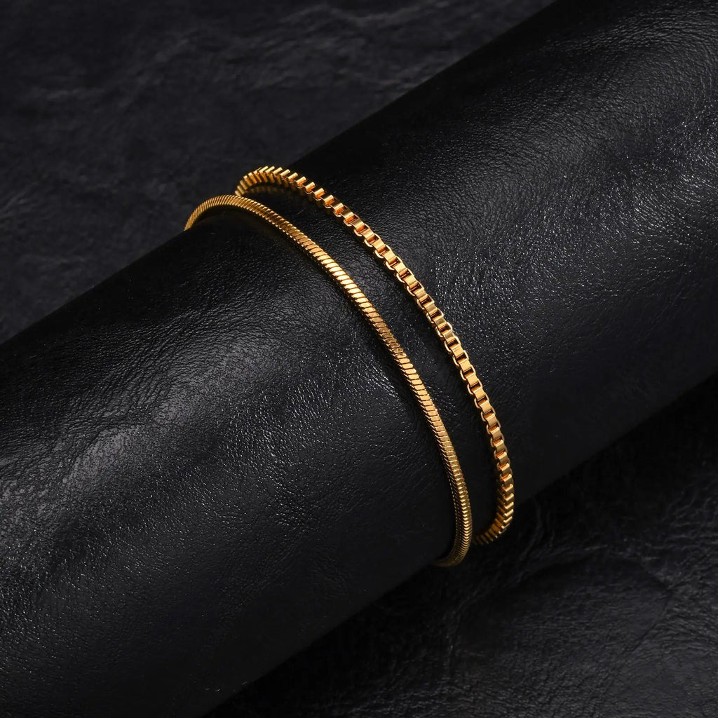 2pcs/set Simple Thin Chain Bracelets for Men,Square Box Chain Bracelet,Stainless Steel Jewelry Gift