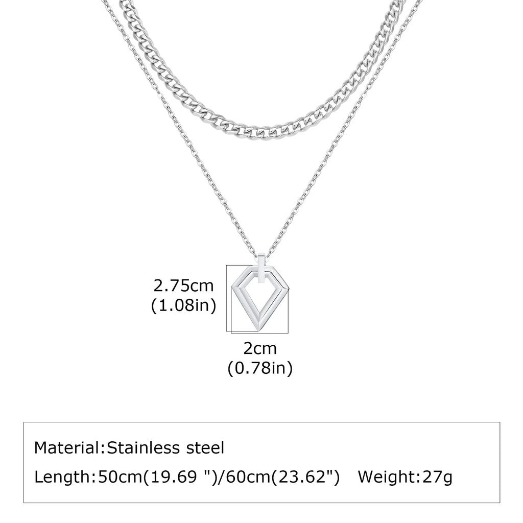 2pcs Casual Geometry Pendant Necklace for Men Women,Trendy Stainless Steel Layering Necklaces,Waterproof Small Pendant Gift