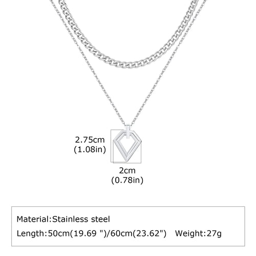 2pcs Casual Geometry Pendant Necklace for Men Women,Trendy Stainless Steel Layering Necklaces,Waterproof Small Pendant Gift