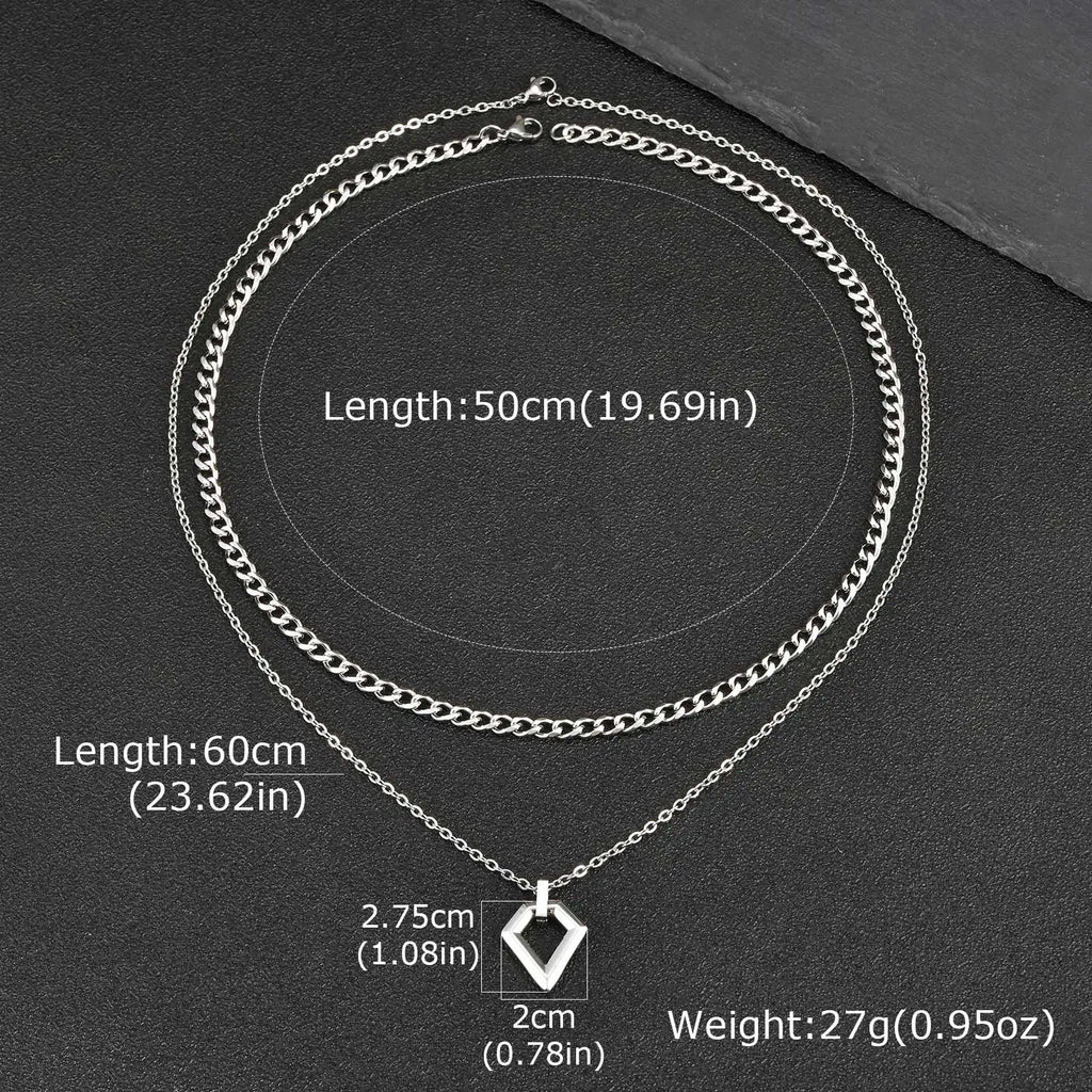 2pcs Casual Geometry Pendant Necklace for Men Women,Trendy Stainless Steel Layering Necklaces,Waterproof Small Pendant Gift