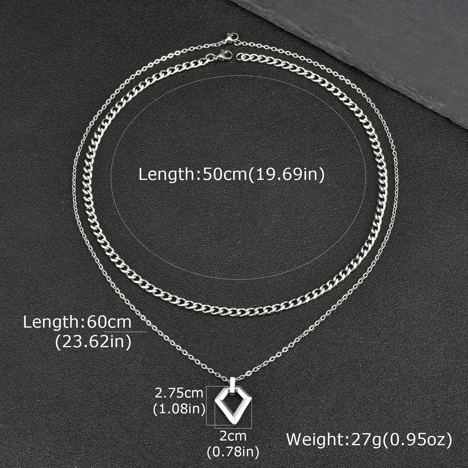 2pcs Casual Geometry Pendant Necklace for Men Women,Trendy Stainless Steel Layering Necklaces,Waterproof Small Pendant Gift