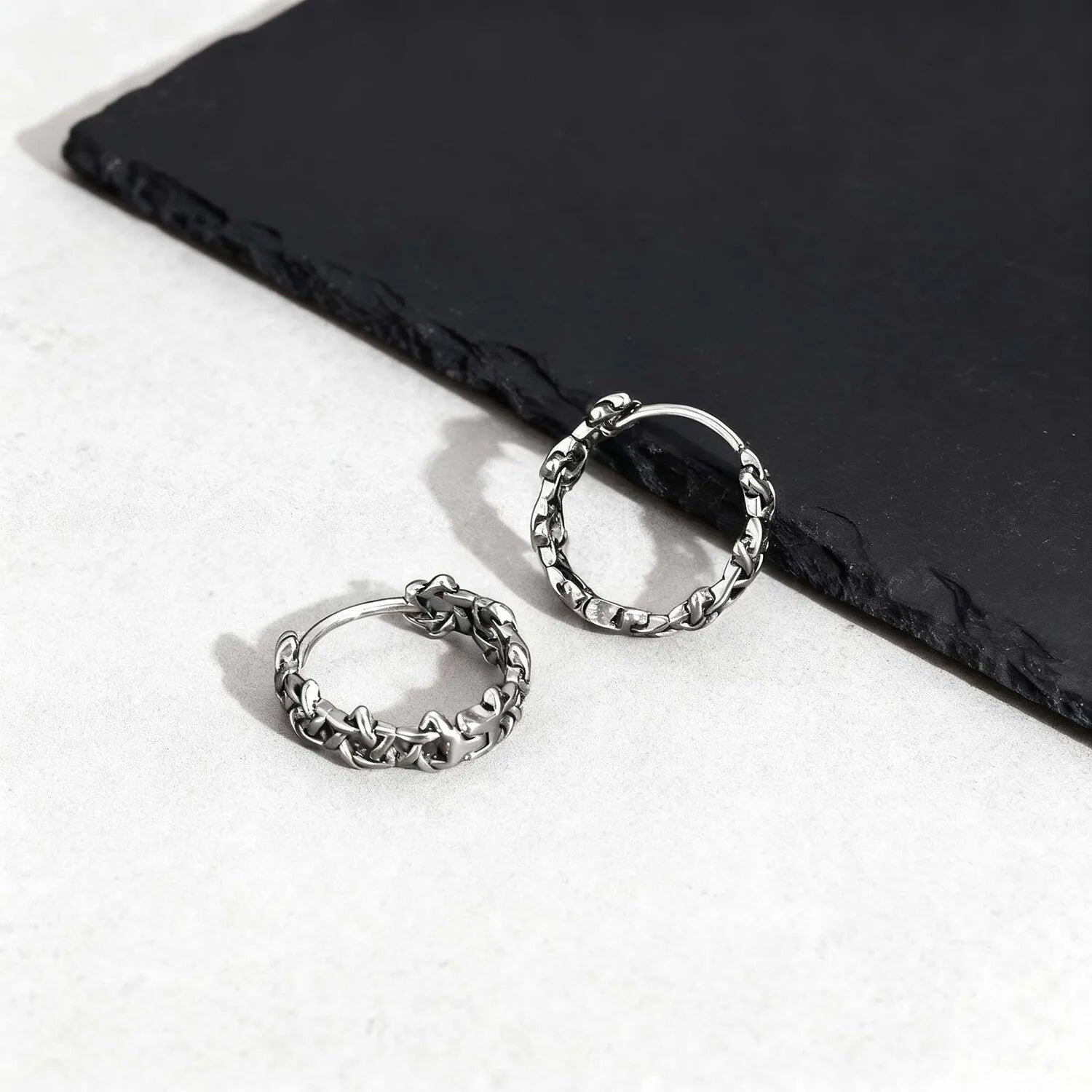 Punk Weaving Hoop Earrings for Men Boys,Stainless Steel Pentagram Huggies Hoop Earrings,Hip Hop Vintage Jewelry Gift