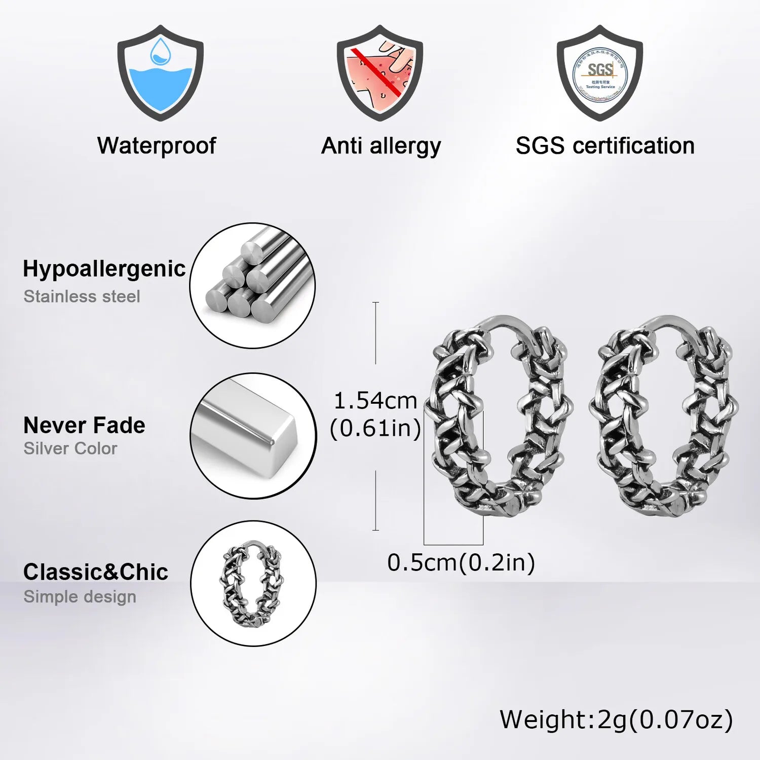 Punk Weaving Hoop Earrings for Men Boys,Stainless Steel Pentagram Huggies Hoop Earrings,Hip Hop Vintage Jewelry Gift